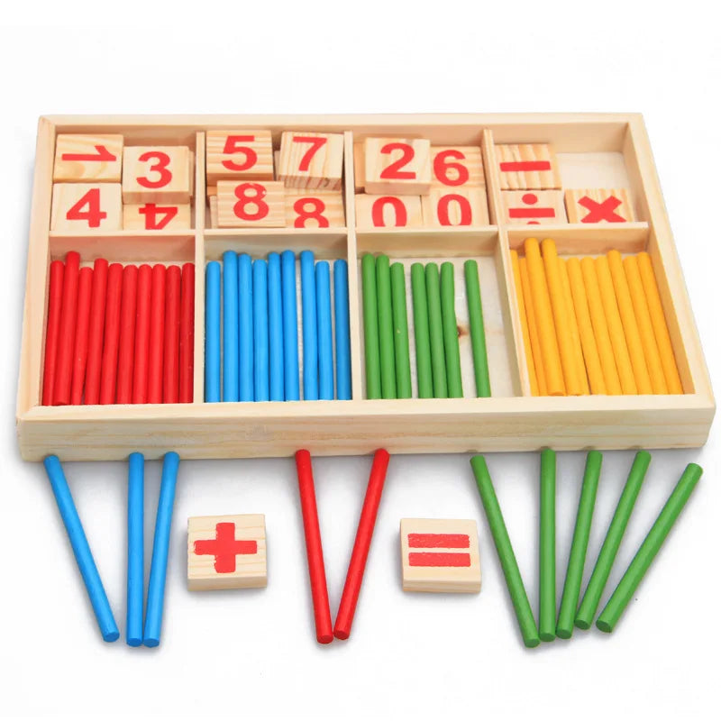 QWZ Montessori Educational Wooden Math Toys - Busy Board Count Shape Colors Fishing Puzzle