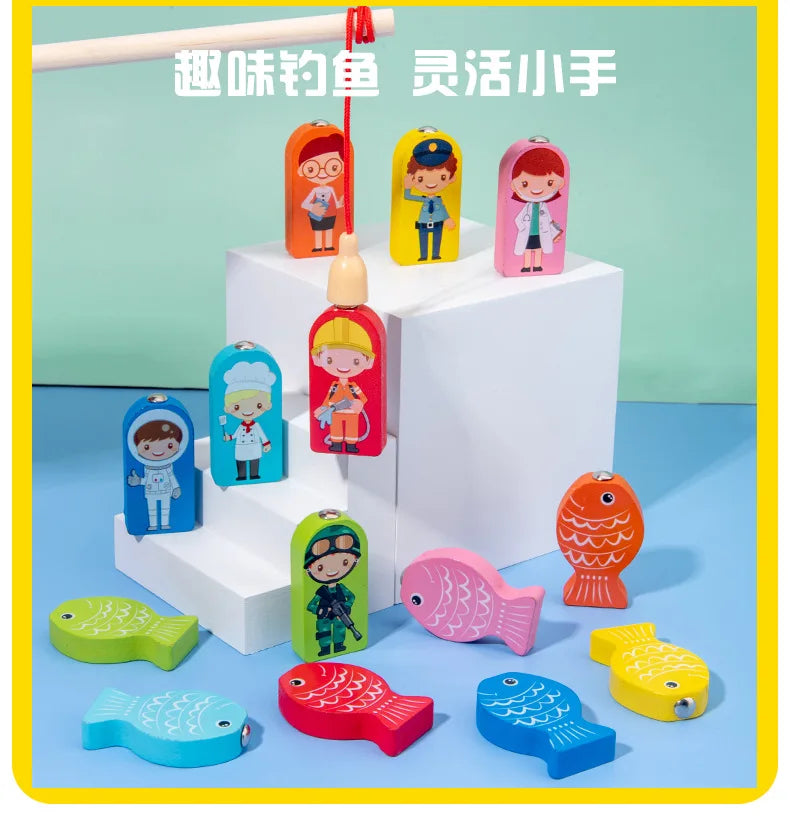 QWZ Montessori Educational Wooden Math Toys - Busy Board Count Shape Colors Fishing Puzzle