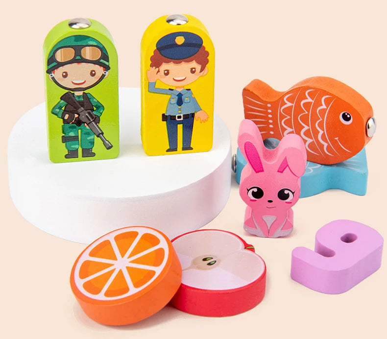 QWZ Montessori Educational Wooden Math Toys - Busy Board Count Shape Colors Fishing Puzzle