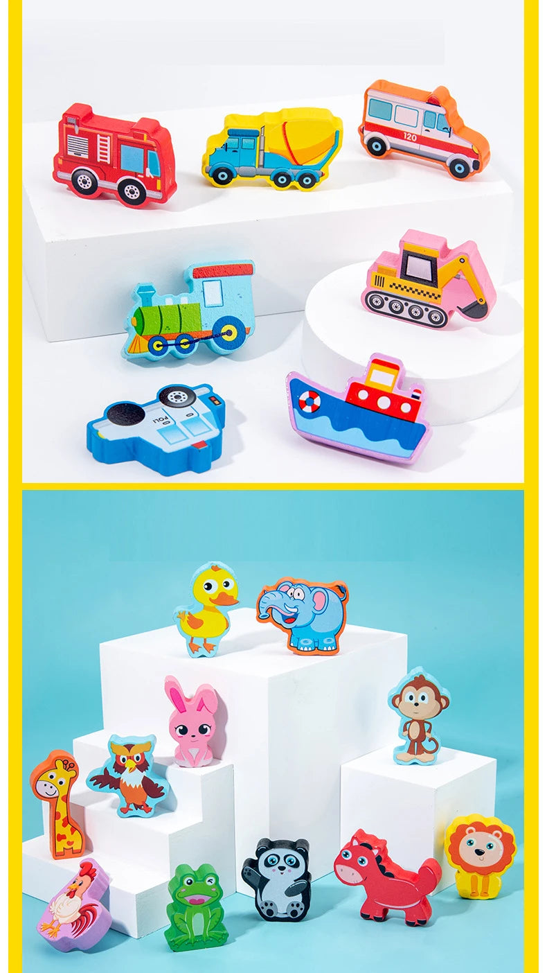 QWZ Montessori Educational Wooden Math Toys - Busy Board Count Shape Colors Fishing Puzzle