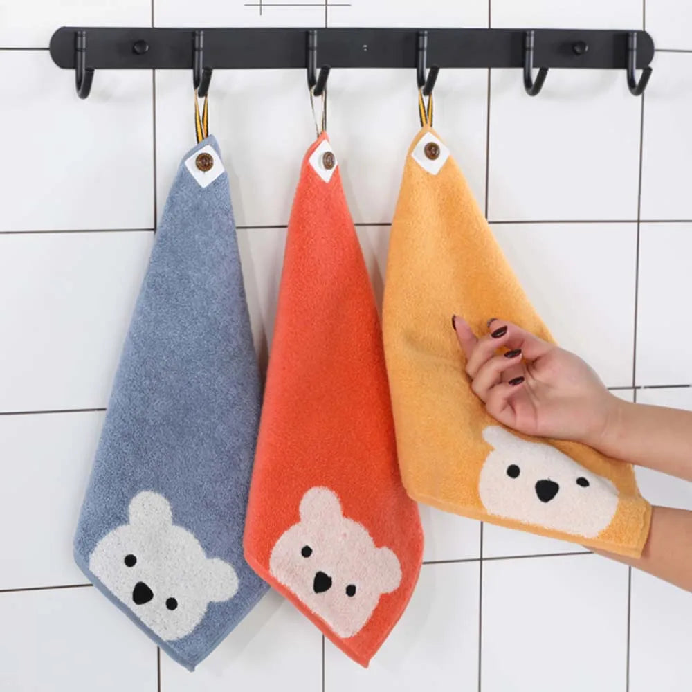 Children Towels Baby Face Towel Cute Cartoon Bear Pattern Hang Hand Towel Soft Cotton Towels Kids Bathroom Products