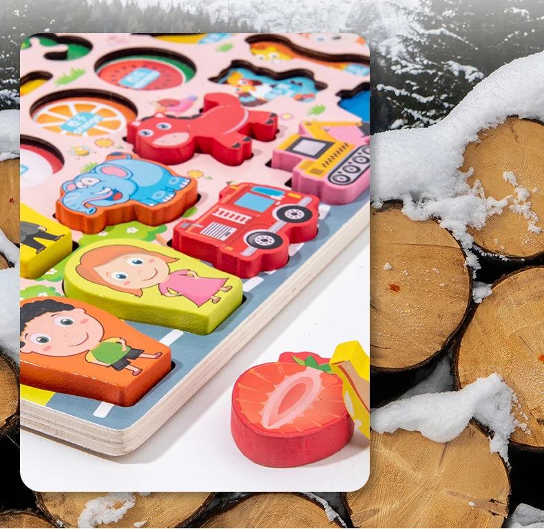 QWZ Montessori Educational Wooden Math Toys - Busy Board Count Shape Colors Fishing Puzzle