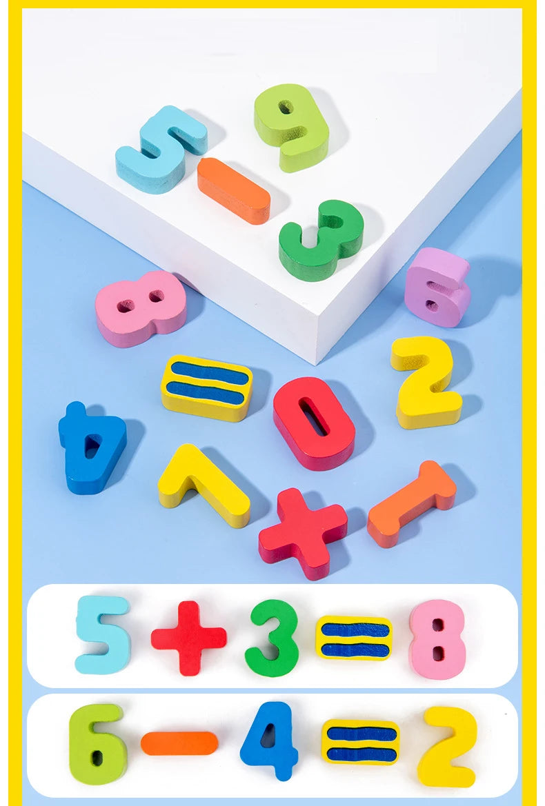 QWZ Montessori Educational Wooden Math Toys - Busy Board Count Shape Colors Fishing Puzzle