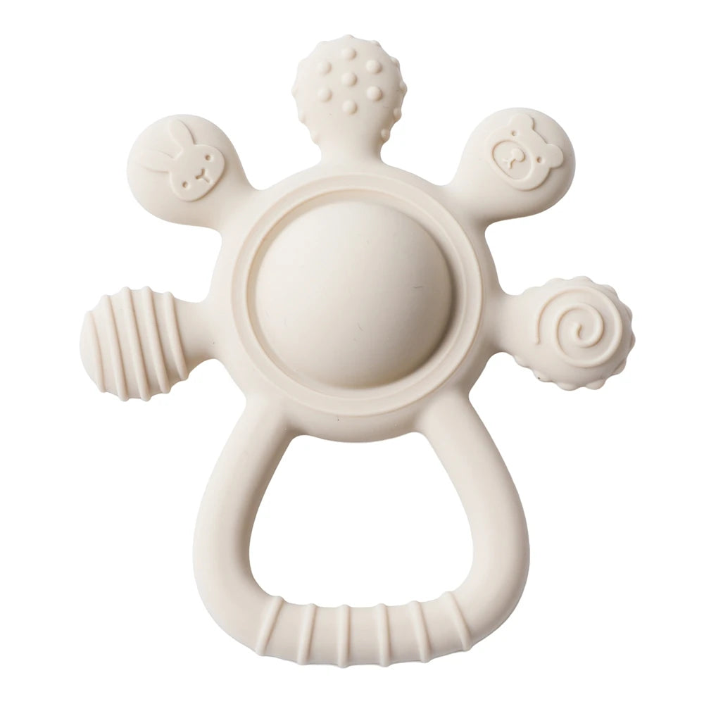 BPA Free Silicone Teether Rattle - Food Grade Baby Sensory Toy for 0-12 Months