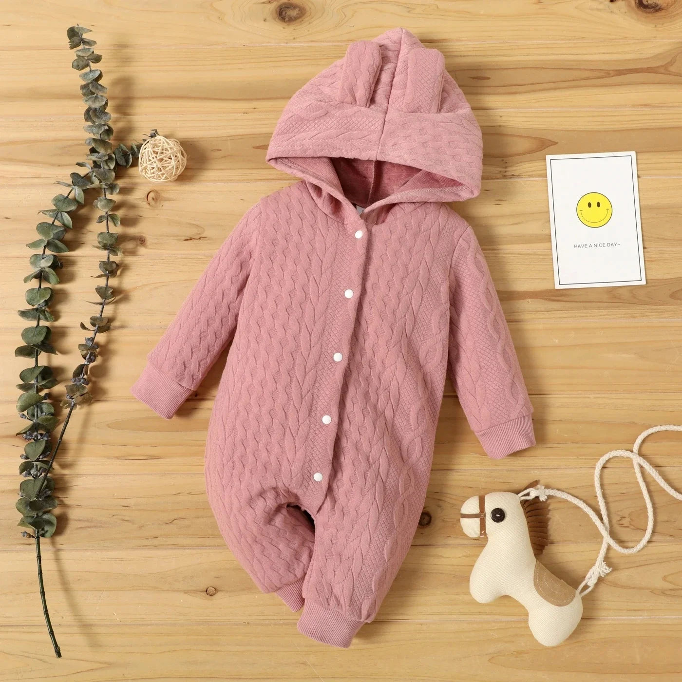 Cute Ears Hooded Baby Romper - Long Sleeve Bodysuit for Newborns 0-18 Months