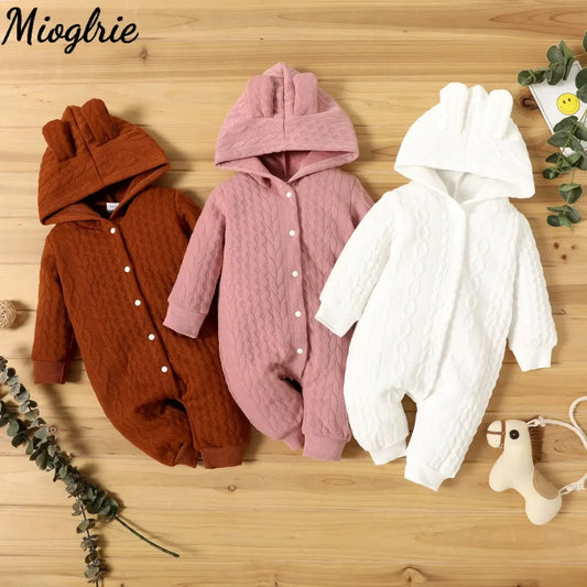 Cute Ears Hooded Baby Romper - Long Sleeve Bodysuit for Newborns 0-18 Months