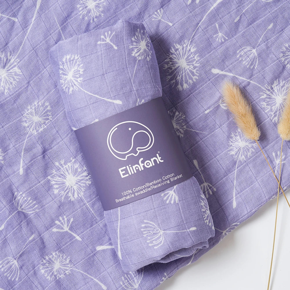 Bamboo Cotton Baby Muslin Swaddle Blanket - 120x110cm Soft Print Wrap by Elinfant