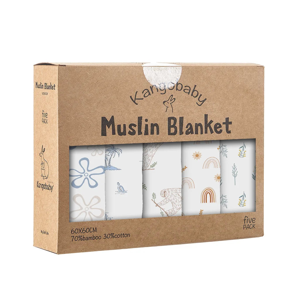 Kangobaby My Soft Life - 5-Pack Bamboo Cotton Muslin Bib Set for Newborns