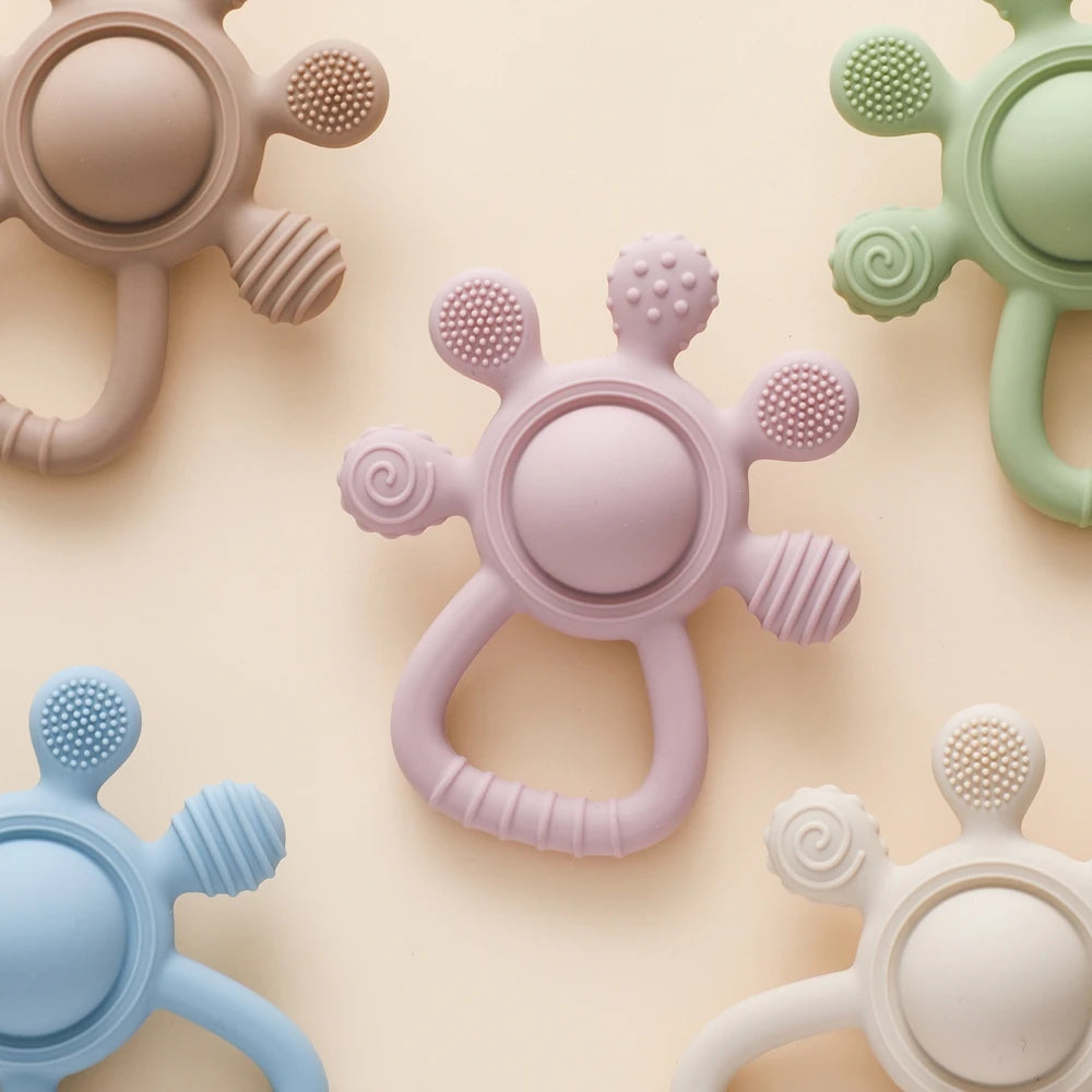BPA Free Silicone Teether Rattle - Food Grade Baby Sensory Toy for 0-12 Months