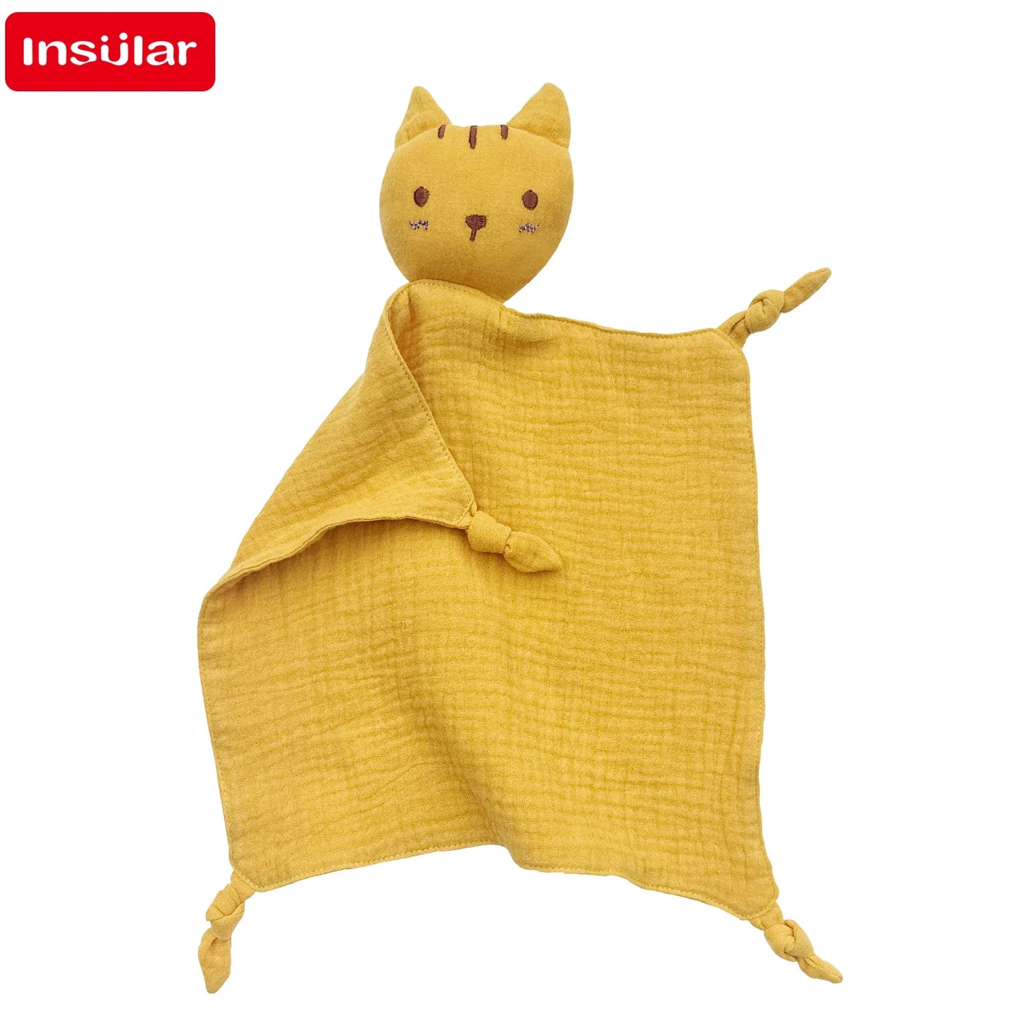 Soft Cotton Muslin Baby Bib with Stuffed Cat - Security Blanket & Comfort Towel
