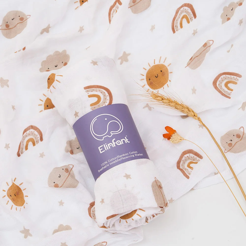 Bamboo Cotton Baby Muslin Swaddle Blanket - 120x110cm Soft Print Wrap by Elinfant