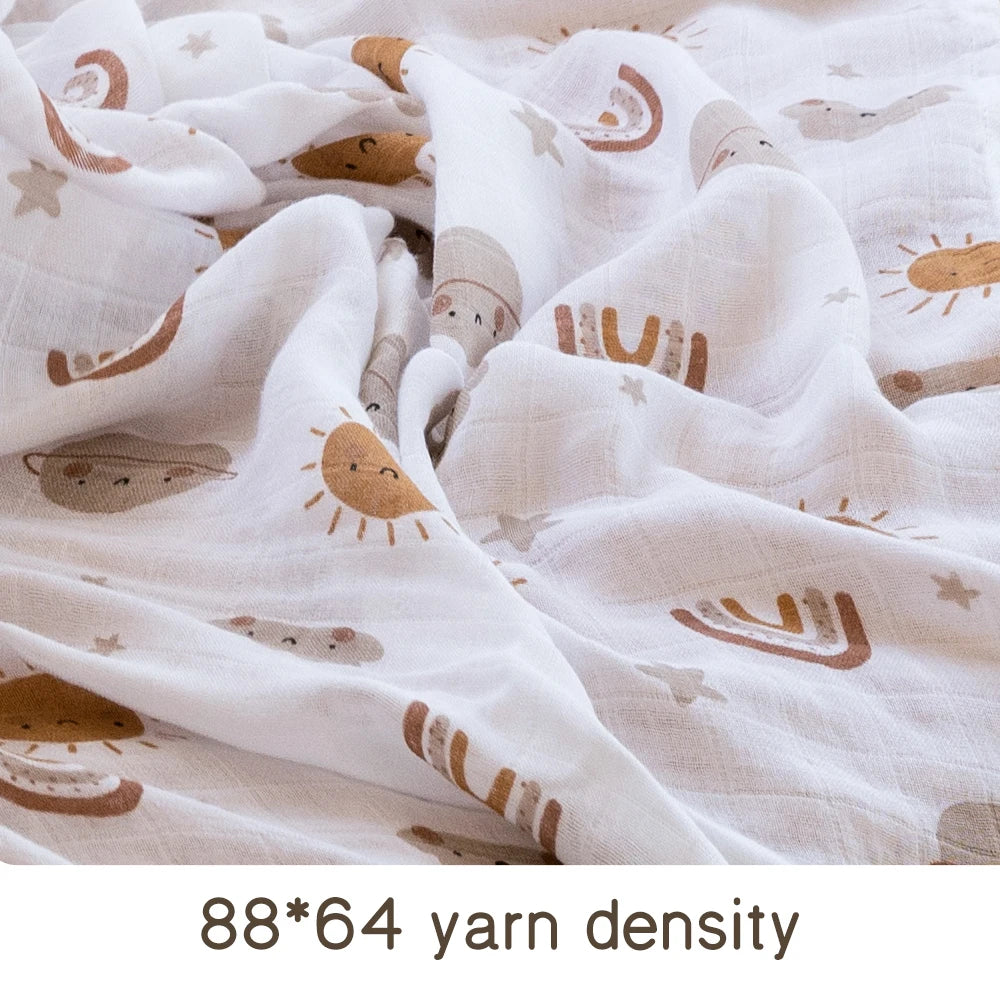 Bamboo Cotton Baby Muslin Swaddle Blanket - 120x110cm Soft Print Wrap by Elinfant