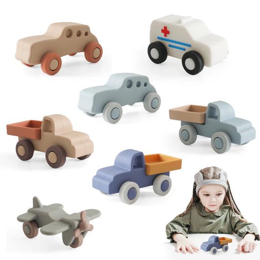 Montessori Silicone Car Toys - Educational Teether Blocks for Babies 0-12 Months