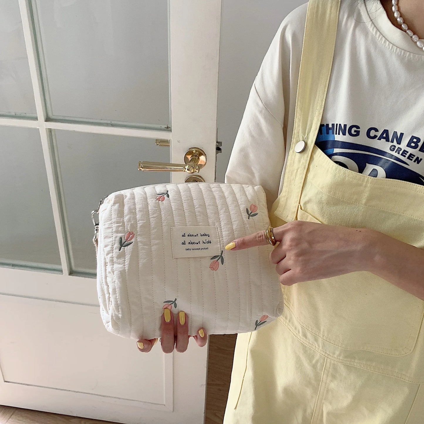 Ins Cotton Diaper Bag for Stroller Hanging Bag Baby Items Nappy Caddy Organizer Mommy Bag Zipper Cute Women Makeup Bag Kids