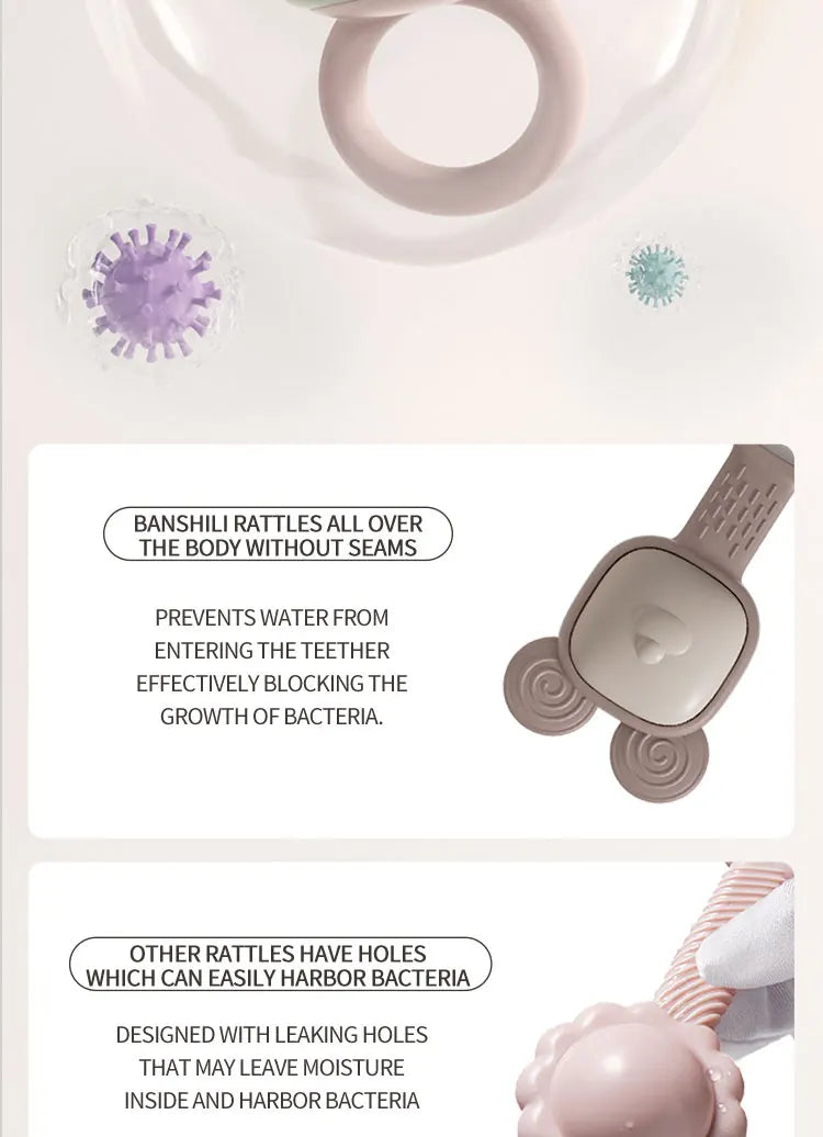 Silicone Baby Rattle Teether - Soft Chewable Sensory Toy for Infants 0-3 Years