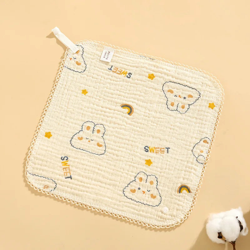 Newborn Drooling Bib Gauze Handkerchief Bib Organic Cotton Soft and Absorbent Baby Scarf Cute Cartoon Bear Print Towels