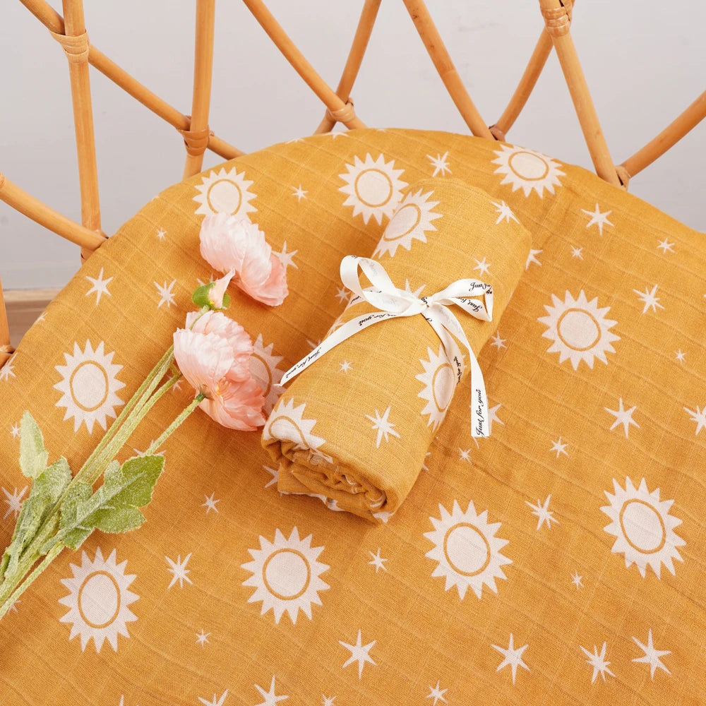 Bamboo Cotton Baby Muslin Swaddle Blanket - 120x110cm Soft Print Wrap by Elinfant