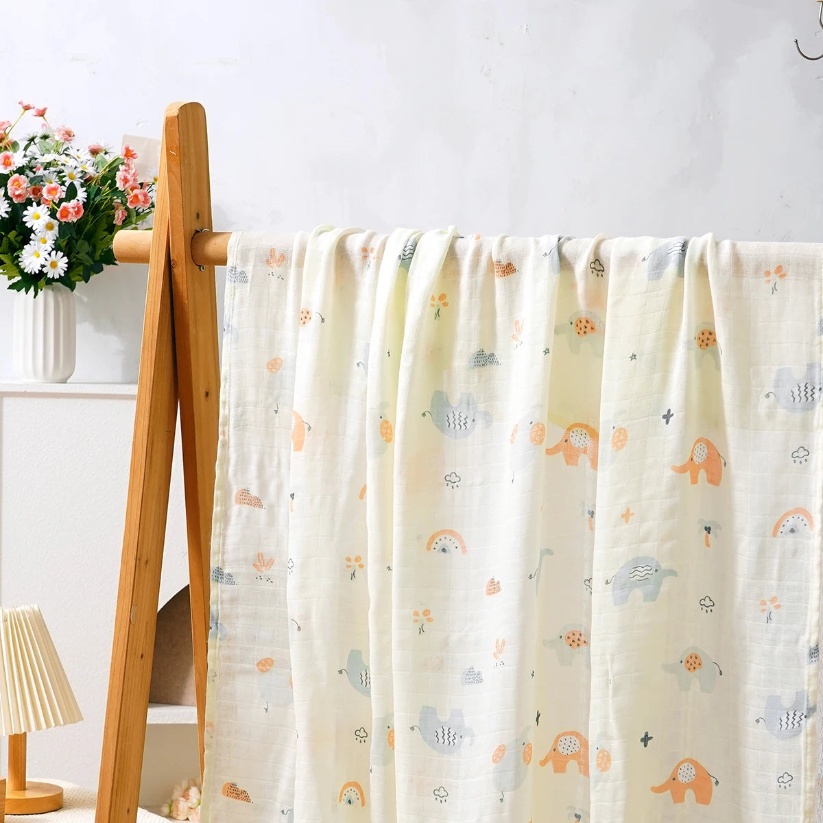 Bamboo Cotton Baby Muslin Swaddle Blanket - 120x110cm Soft Print Newborn Wrap