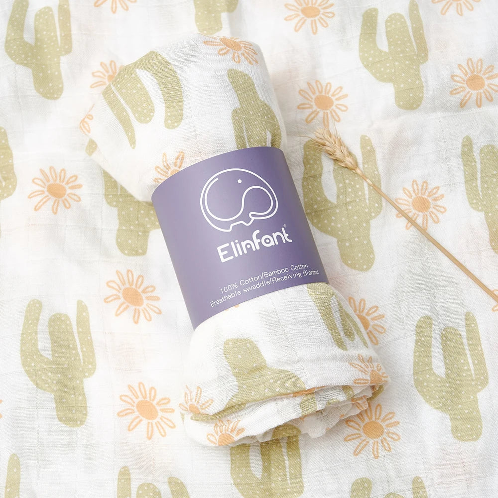 Bamboo Cotton Baby Muslin Swaddle Blanket - 120x110cm Soft Print Wrap by Elinfant