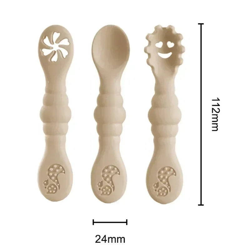 3PCS Silicone Baby Utensils Set โ Soft Spoon & Fork for Toddlers โ Self-Feeding Training Cutlery