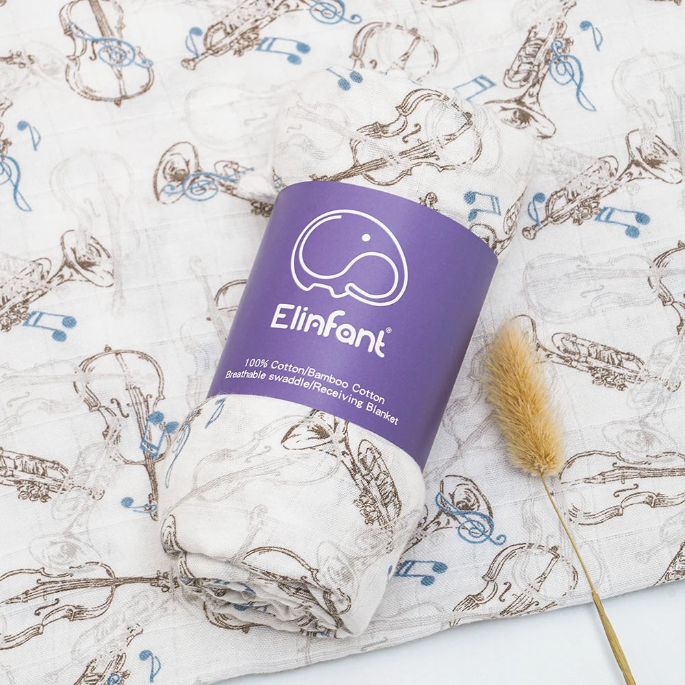 Bamboo Cotton Baby Muslin Swaddle Blanket - 120x110cm Soft Print Wrap by Elinfant