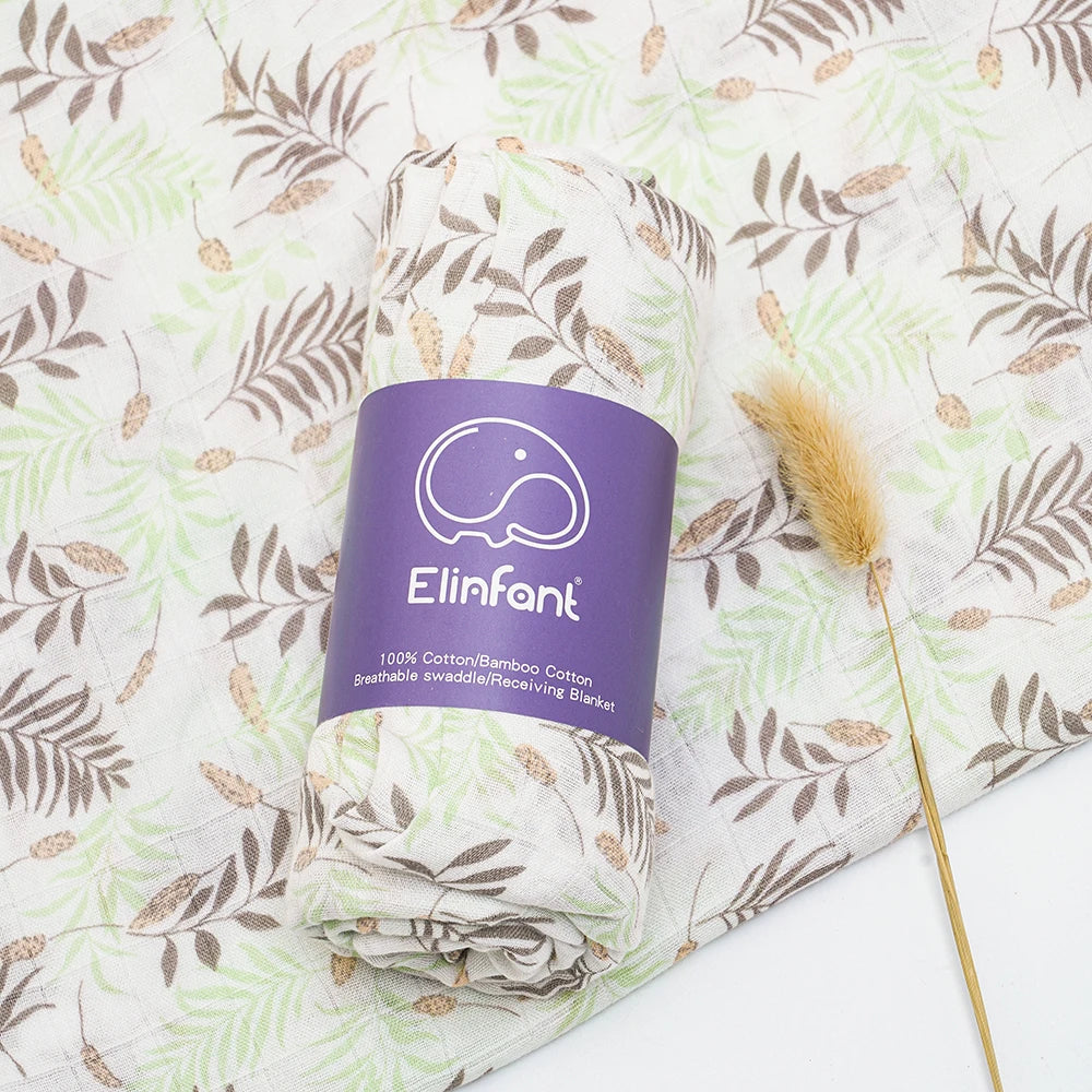 Bamboo Cotton Baby Muslin Swaddle Blanket - 120x110cm Soft Print Wrap by Elinfant