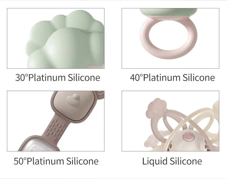 Silicone Baby Rattle Teether - Soft Chewable Sensory Toy for Infants 0-3 Years