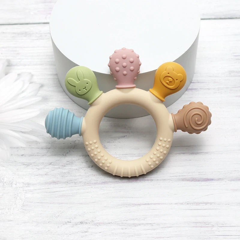Multicolor Silicone Baby Ring Teether - Anxiety Relief Sensory Toy for 0-12 Months
