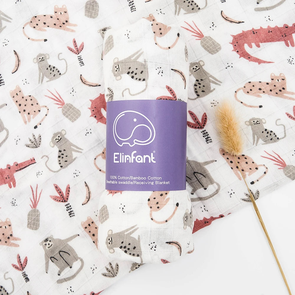 Bamboo Cotton Baby Muslin Swaddle Blanket - 120x110cm Soft Print Wrap by Elinfant
