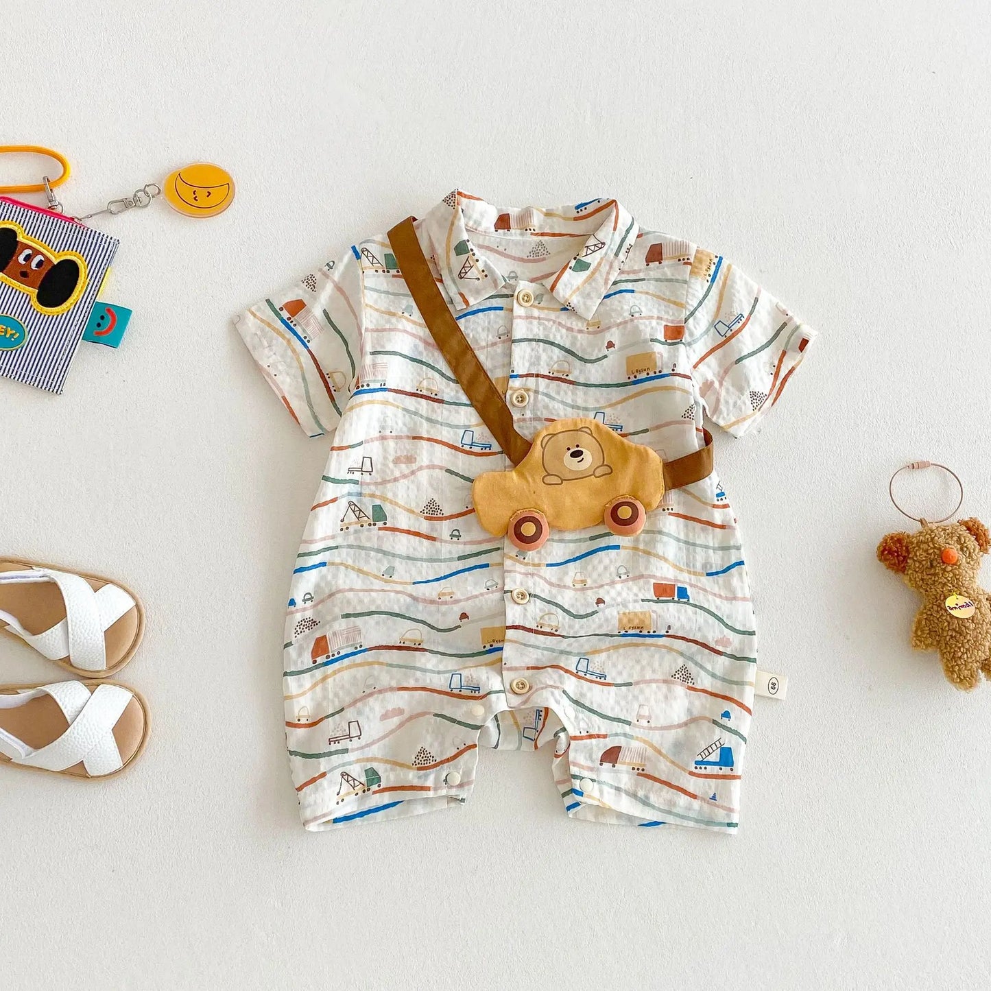 Baby Car Climbing Suit 2025 New Summer Newborn Outdoor Clothes Trendy Baby Full Version Cartoon Jumpsuit