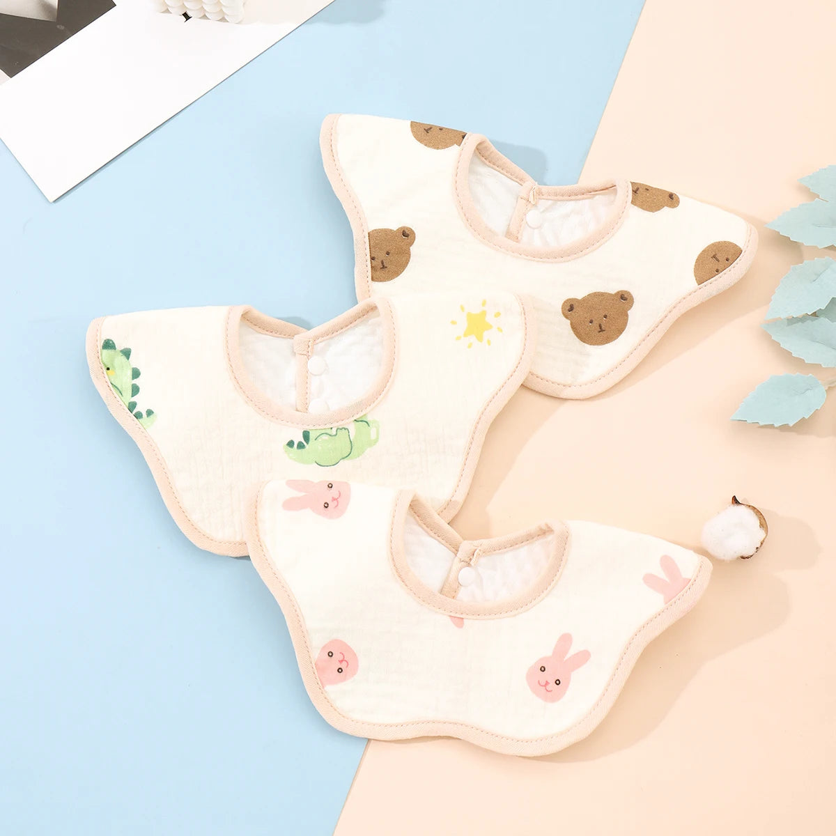 3pcs Waterproof Cotton Gauze Baby Bibs New Absorbent Saliva Towel Newborn Burp Cloths Bandana Scarf for Boys Girls Feeding Bibs