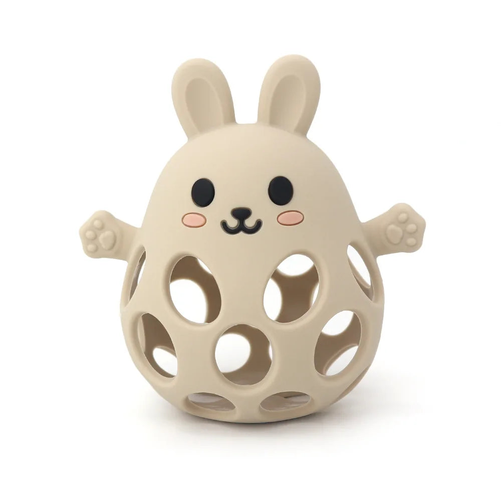 Silicone Baby Teether Gift Set - Rabbit & Owl Shaped Cartoon Teething Toy with Bell