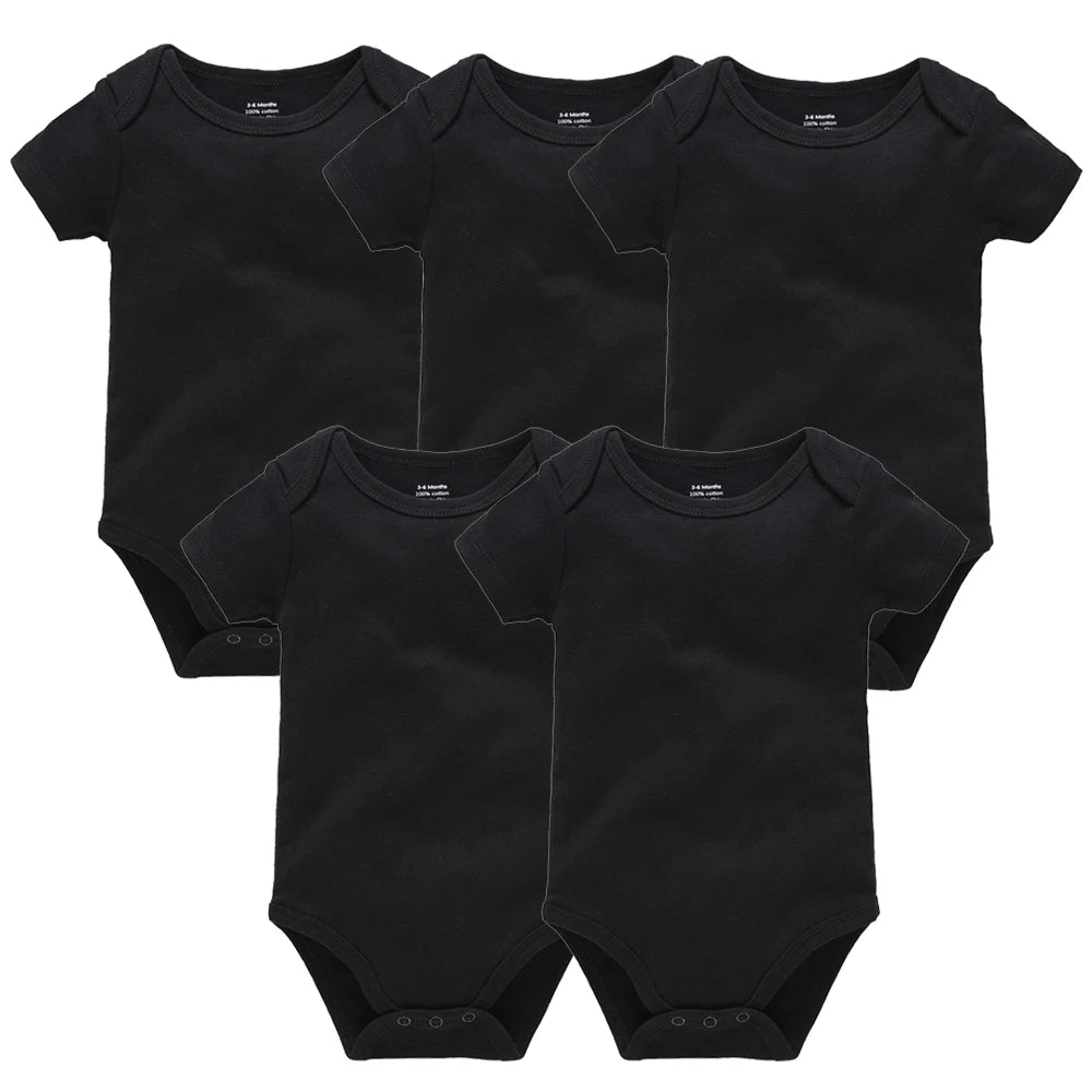 5 Pcs Set Baby Boys Clothes 100%Cotton Solid Black Short Sleeve Blank Baby Bodysuits body bebe  Newborn Jumpsuit Plain 0-24 M