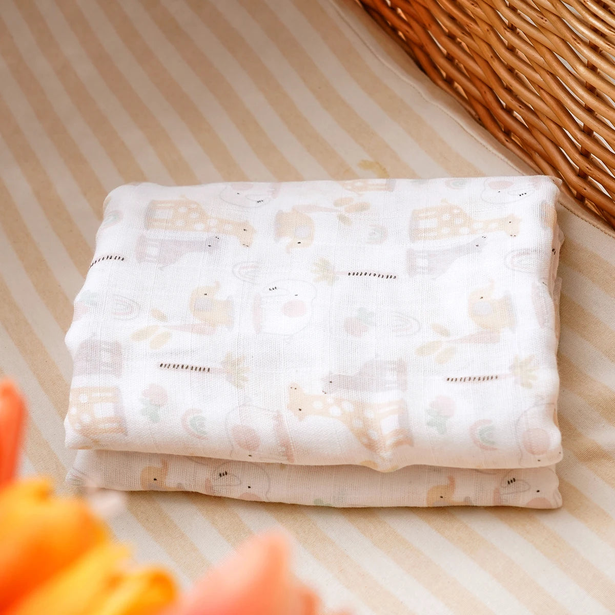Bamboo Cotton Baby Muslin Swaddle Blanket - 120x110cm Soft Print Newborn Wrap