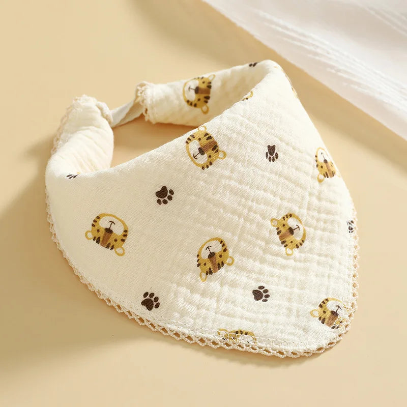 Newborn Drooling Bib Gauze Handkerchief Bib Organic Cotton Soft and Absorbent Baby Scarf Cute Cartoon Bear Print Towels