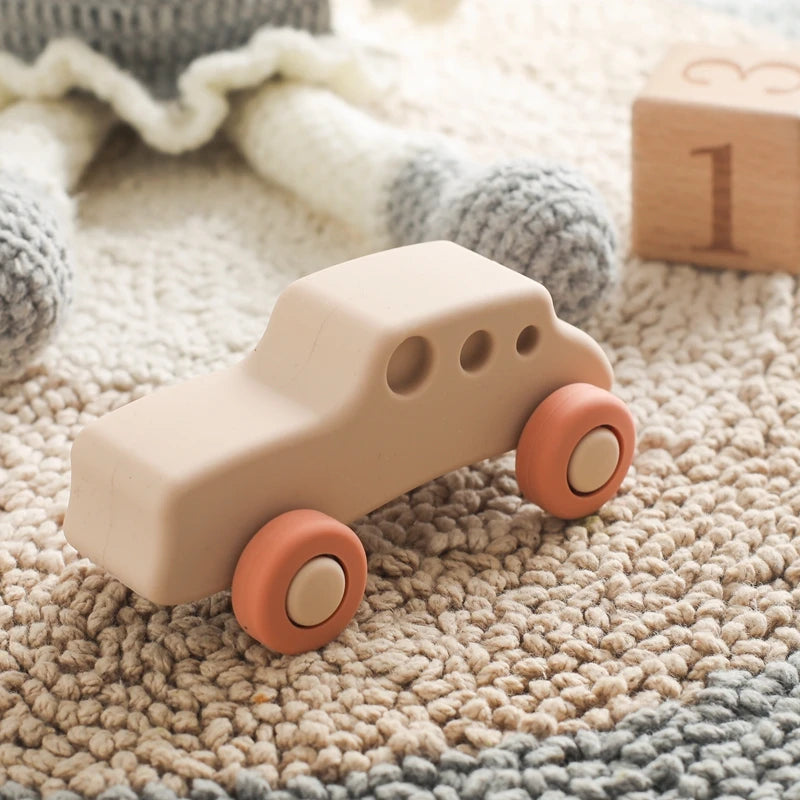 Montessori Silicone Car Toys - Educational Teether Blocks for Babies 0-12 Months