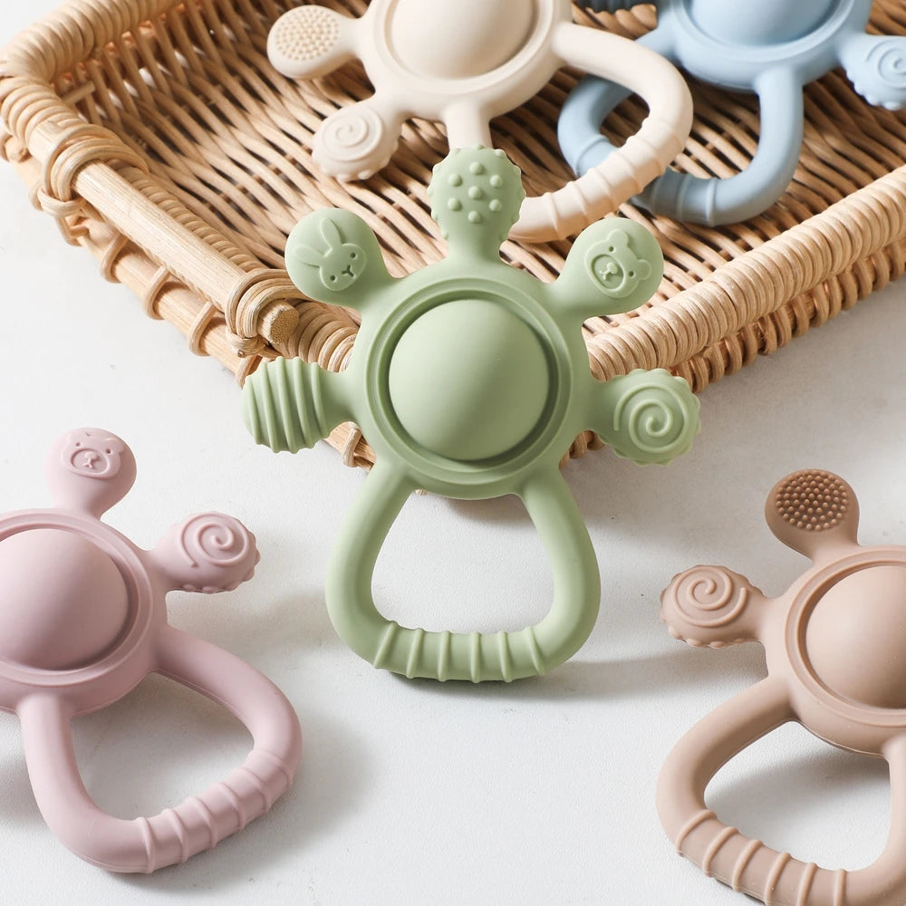BPA Free Silicone Teether Rattle - Food Grade Baby Sensory Toy for 0-12 Months