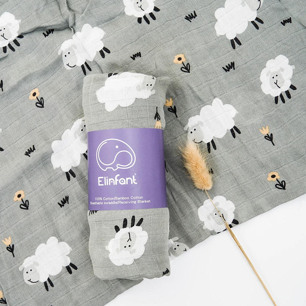 Bamboo Cotton Baby Muslin Swaddle Blanket - 120x110cm Soft Print Wrap by Elinfant