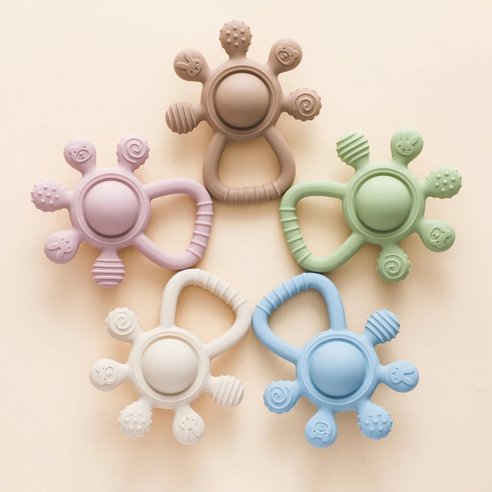 BPA Free Silicone Teether Rattle - Food Grade Baby Sensory Toy for 0-12 Months