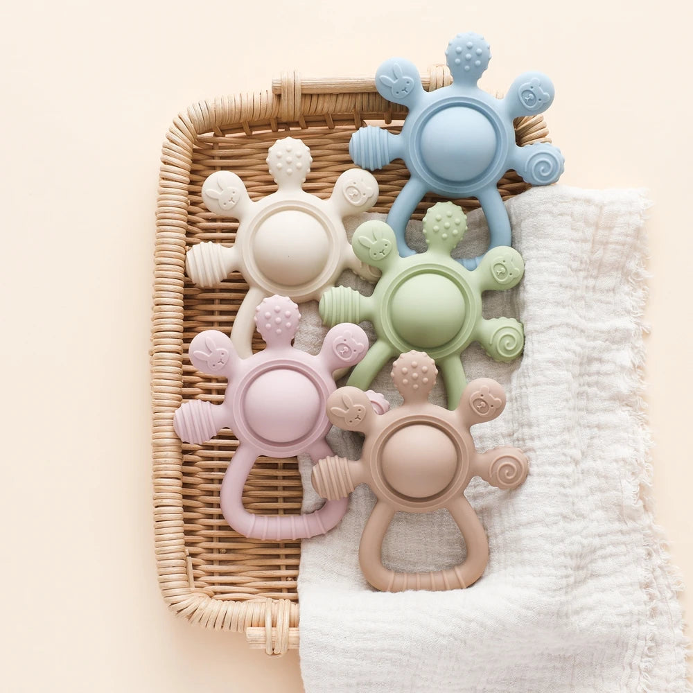 BPA Free Silicone Teether Rattle - Food Grade Baby Sensory Toy for 0-12 Months