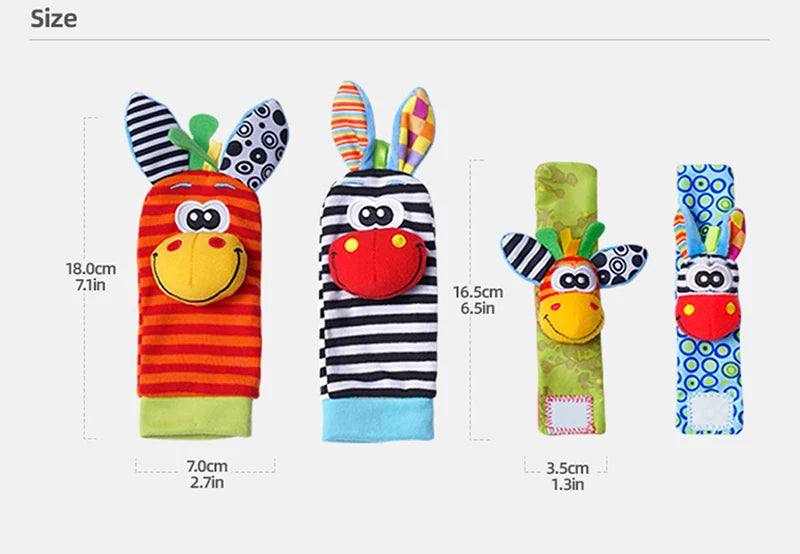 4PCS/SET Baby Rattle Toys Cute Stuffed Animals Wrist Rattle Foot Finder Socks 0~12 Months For Infant Boy Girl Newborn Gift