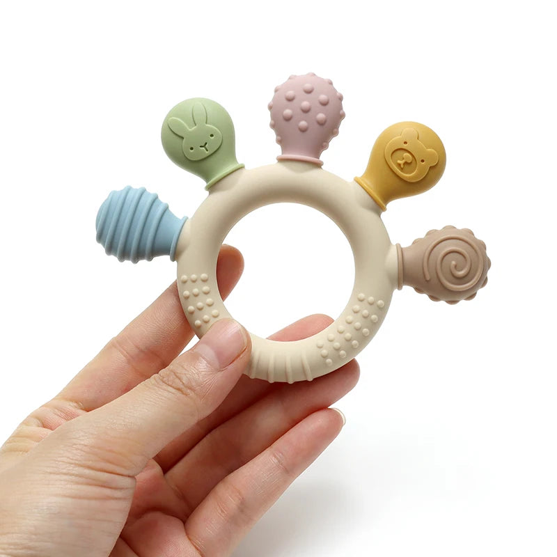 Multicolor Silicone Baby Ring Teether - Anxiety Relief Sensory Toy for 0-12 Months