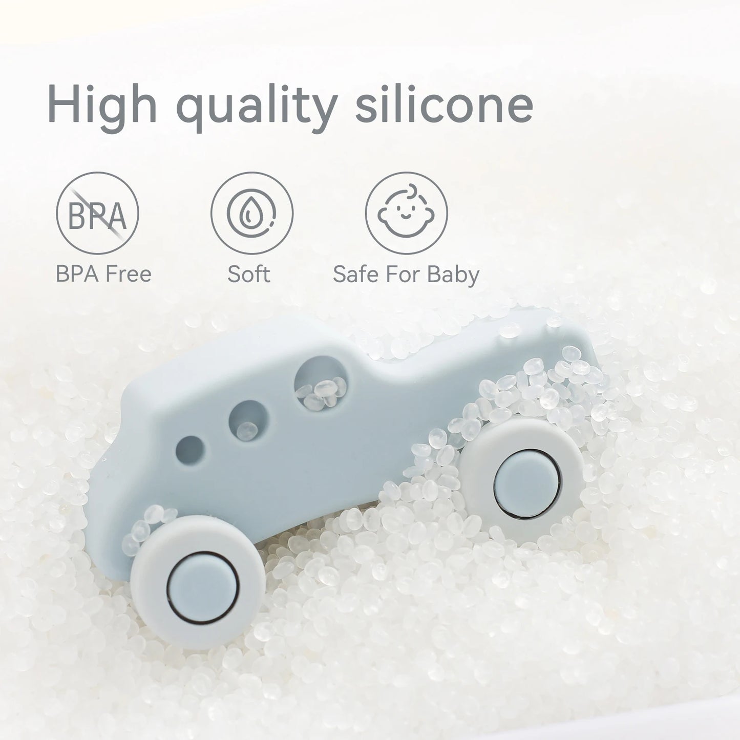Montessori Silicone Car Toys - Educational Teether Blocks for Babies 0-12 Months