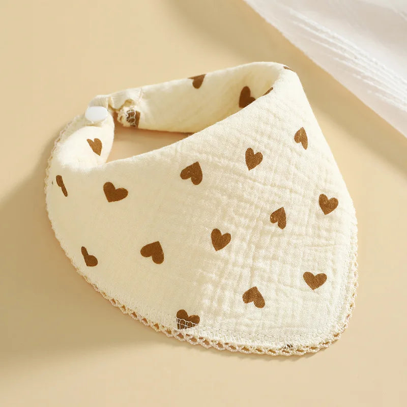 Newborn Drooling Bib Gauze Handkerchief Bib Organic Cotton Soft and Absorbent Baby Scarf Cute Cartoon Bear Print Towels