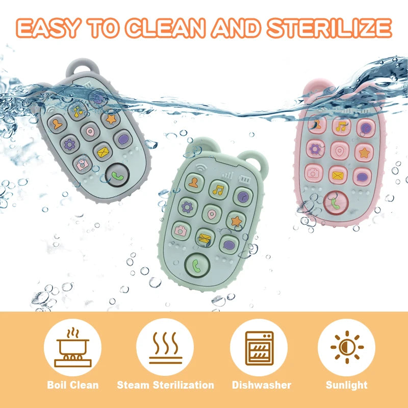 New Baby Phone Teether - Silicone Mobile Shape Sensory Educational Toy Gift Set