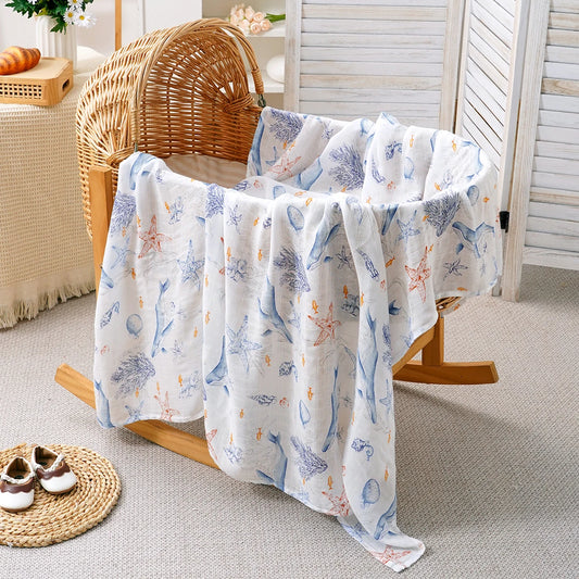 Bamboo Cotton Baby Muslin Swaddle Blanket - 120x110cm Soft Print Newborn Wrap