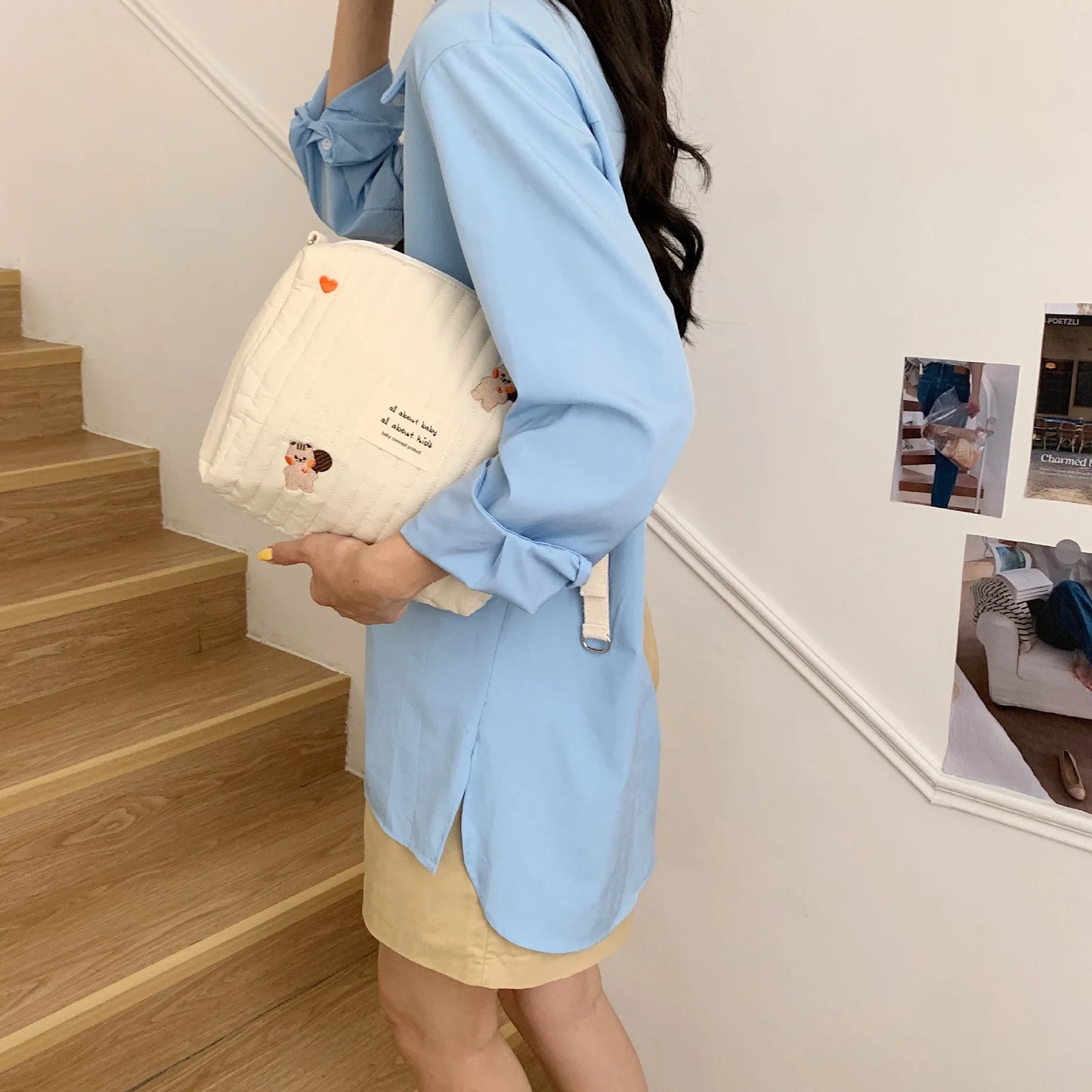 Ins Cotton Diaper Bag for Stroller Hanging Bag Baby Items Nappy Caddy Organizer Mommy Bag Zipper Cute Women Makeup Bag Kids