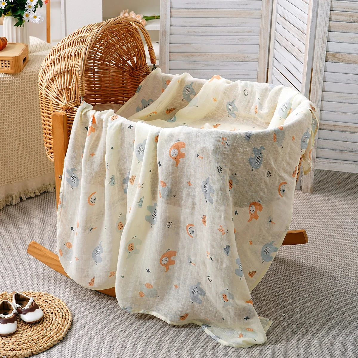 Bamboo Cotton Baby Muslin Swaddle Blanket - 120x110cm Soft Print Newborn Wrap