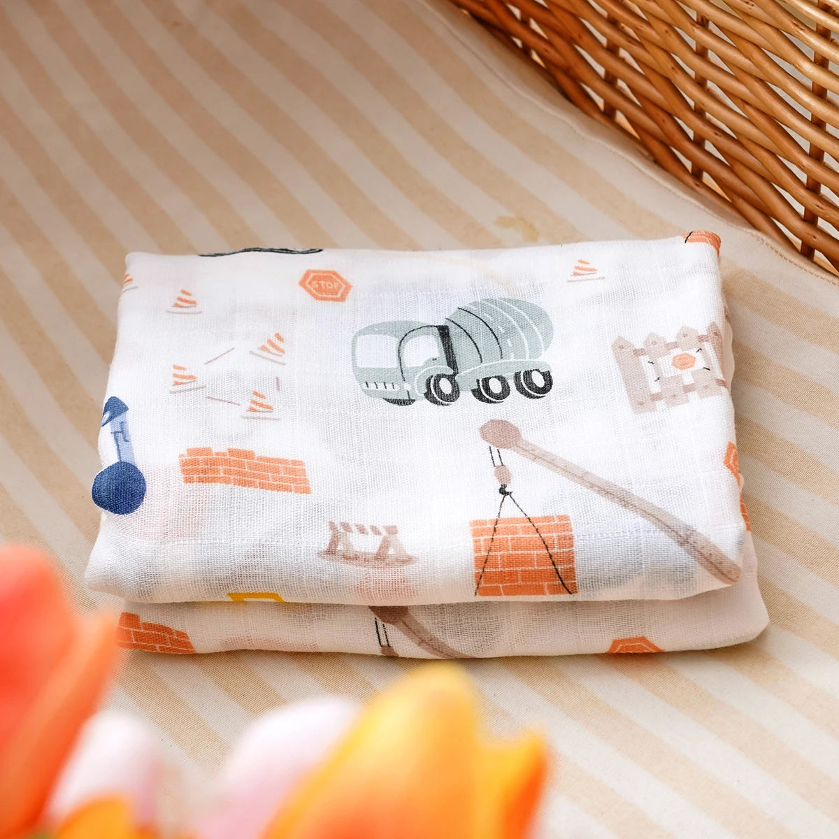 Bamboo Cotton Baby Muslin Swaddle Blanket - 120x110cm Soft Print Newborn Wrap