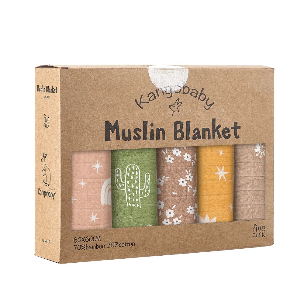Kangobaby My Soft Life - 5-Pack Bamboo Cotton Muslin Bib Set for Newborns